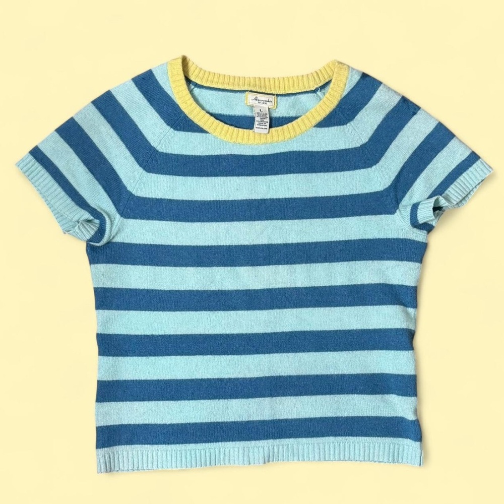 ULTRA RARE y2k Abercrombie Cashmere Blend Short Sleeve Sweater Striped Blue